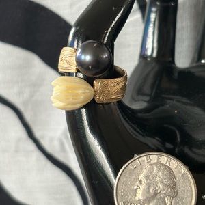 94. Tahitian pearl with pikake bypass ring